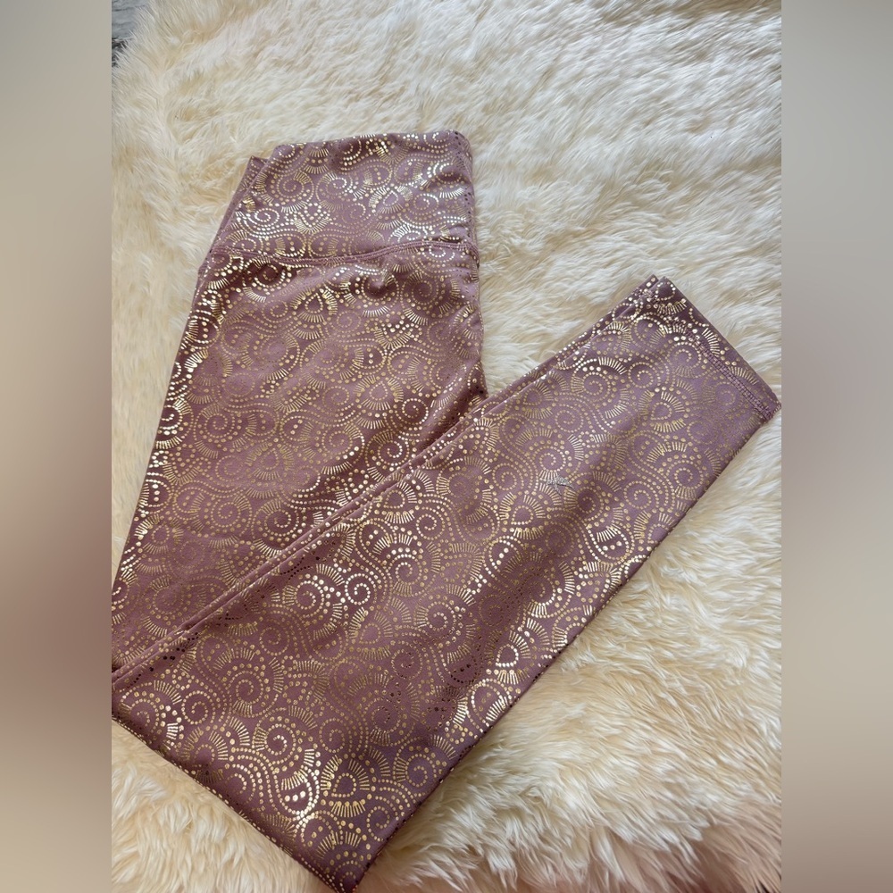 Glyder Metallic Pink Pant Leggings Work Out Pilates Yoga Stretch, XL